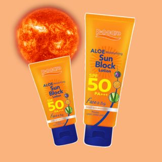 PO Care โลชั่นกันแดด
อโล มอยส์เจอร์ไรซิ่ง ซัน บล็อก เอสฟีเอฟ50 พีเอ+++  P.O Care Lotion Sunblock SPF50 PA+++