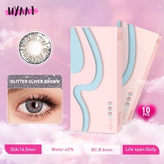 Uyaai {-0.75~-8.00} คอนแทคเลนส์กลิตเตอร์ 1 วัน สีเงิน สีเทา 5 คู่ (10 ชิ้น)