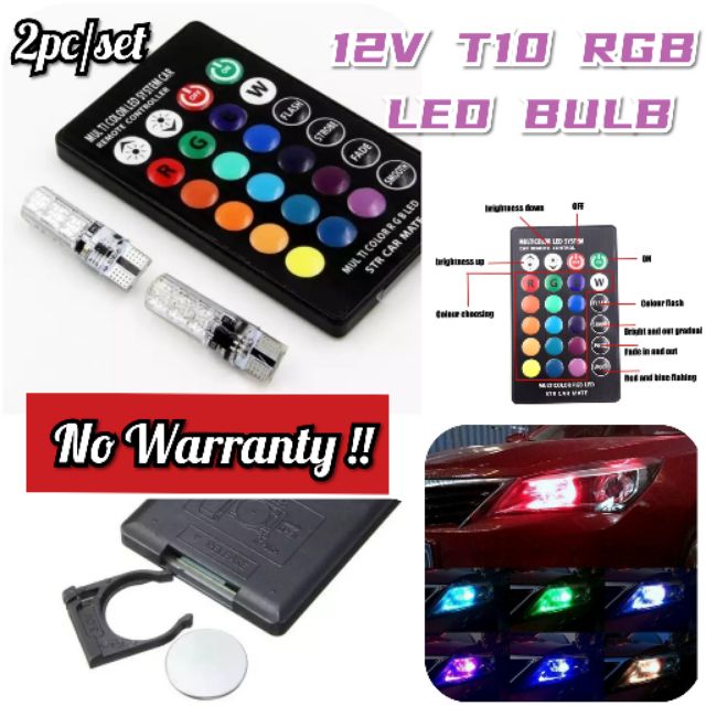 Remote Control 2pc T10 158 5050 RGB Multi Color Car LED light Bulb 6 SMD
