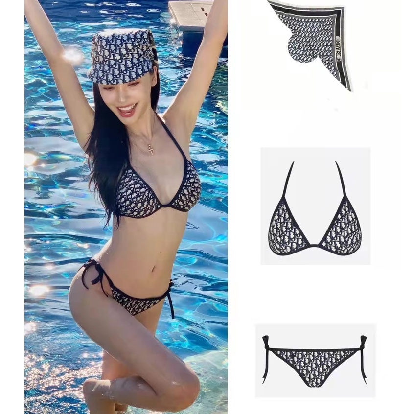 Bikini TOP+Thong Blue Dior ผ้าเทคนิคเฉียง