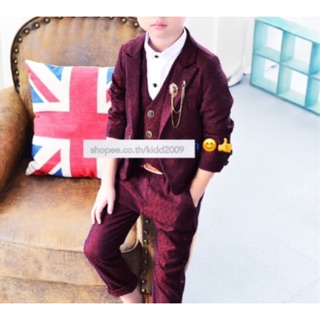 Red Boy Suit ชุดสูทเด็ก สีแดง เสื้อสูท+เสื้อกั๊ก+กางเกง ขนาด 7