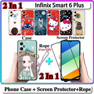 2 IN 1 เคส Infinix Smart 6 Plus เคส พร้อมกระจกนิรภัยโค้ง ป้องกันหน้าจอเซรามิค สําหรับเด็กผู้หญิง และคิตตี้ Serise