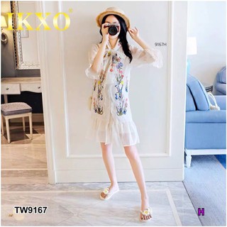เดรสแขนศอกระบาย TW9167