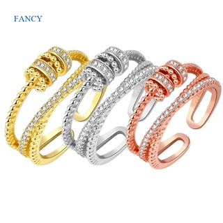 Fancy ใหม่ แหวนคู่รัก ประดับลูกปัดทองแดง เพทาย คลายเครียด หรูหรา สําหรับผู้หญิง และผู้ชาย