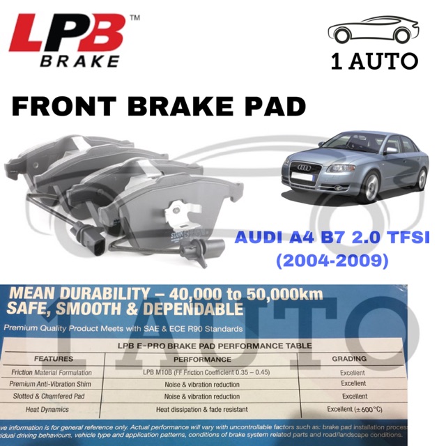 LPB e-PRO SEMI METALLIC ผ้าเบรคหน้า AUDI A4 B7 (8E8 8E7)2.0 TFSI (2004-2009) A6 C6 (4F2) 2.4