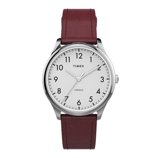 Timex TW2T72200 Modern Easy Reader นาฬิกาข้อมือผู้หญิง สายหนัง สีแดง หน้าปัด 32 มม.