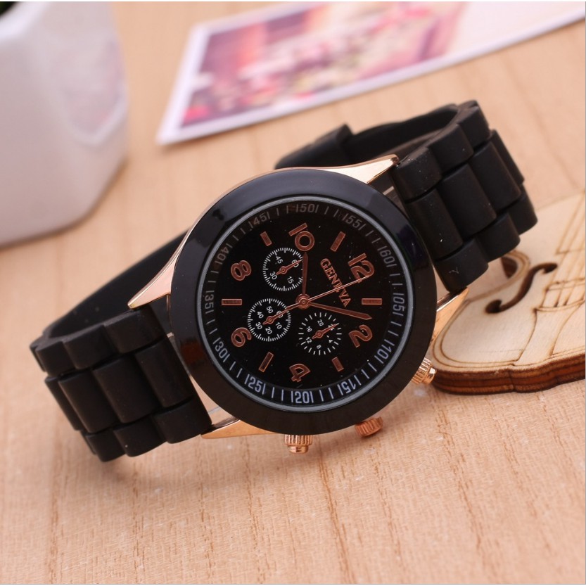 นาฬิกาข้อมือgeneva นาฬิกา⌚ผู้หญิงหน้าปัดโครโนกราฟสายซิลิโคน  ราคาsale49บาท แถมถ่านเพิ่ม1เม็ด