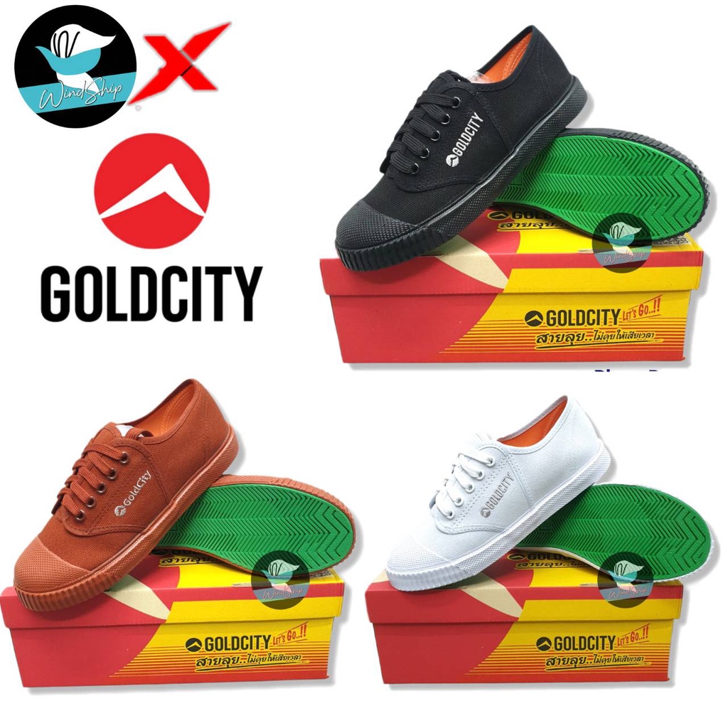 Goldcity รองเท้านักเรียน รองเท้าผ้าใบ โกลซิตี้ ดำ/ขาว/น้ำตาล มีถึงไซต์ 47
