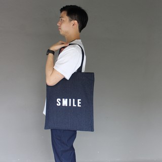 Golden Zebra Jeans กระเป๋าผ้ายีนส์ตัวอักษร SMILE ทรง Tote Bag