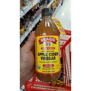 ecook อเมริกา ใหม่​ น้ำส้มสายชูหมัก จาก แอปเปิ้ล เกษตรินทรีย์ fu bragg organic apple cider vinegar with mother 473ml