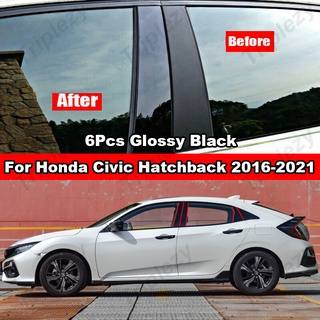 สติกเกอร์คาร์บอนไฟเบอร์ สีดํามันวาว สําหรับติดประตู หน้าต่างรถยนต์ Honda Civic Hatchback 2016-2021 6 ชิ้น