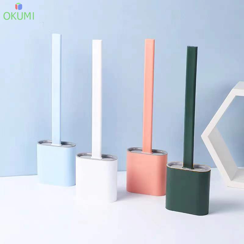 OKUMI_SHOP แปรงขัดส้วม ที่ล้างห้องน้ำซิลิโคน ติดผนัง พร้อมฐานตั้งเก็บ