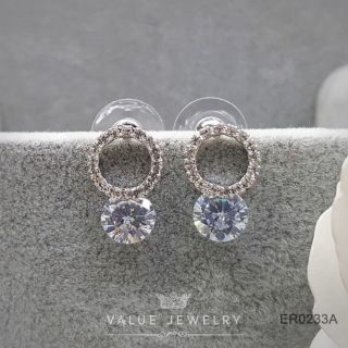 ER0233A ต่างหูแฟชั่นประดับเพชร CZ (White gold plated)