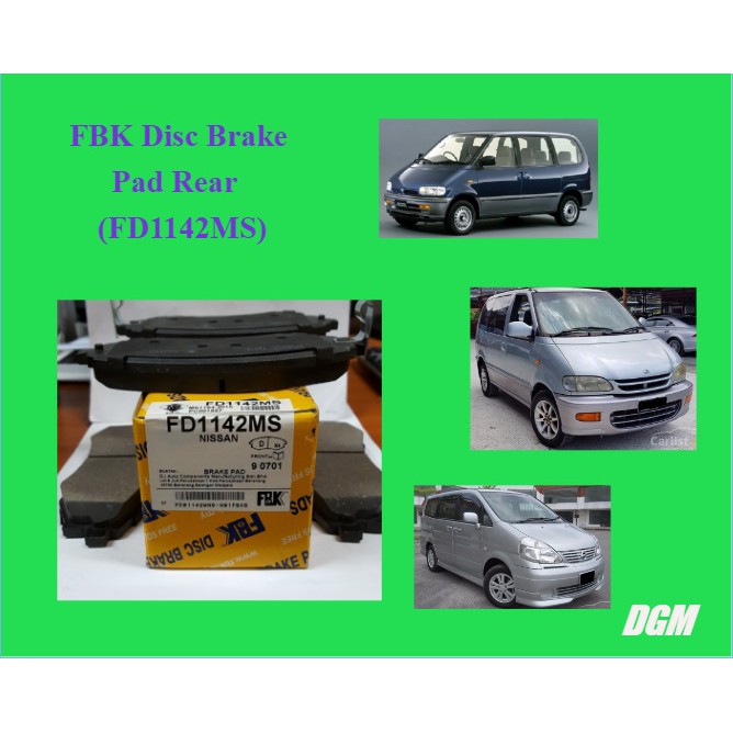 FBK ผ้าดิสเบรคด้านหลังสําหรับ FD1142MS - Nissan Serena C23 1.6 2.0