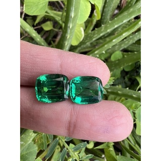 พลอยนาโนมรกตสี่เหลี่ยมตัดมุม 12x10 มิล 15 กะรัต ( 2 เม็ด) | Nano Emerald Octagon shape 12x10 MM 15 cts (2 pcs) - S