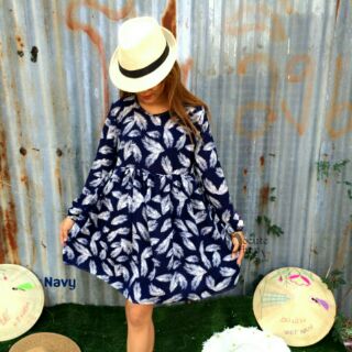 NAVY Feather Baby Doll Dress