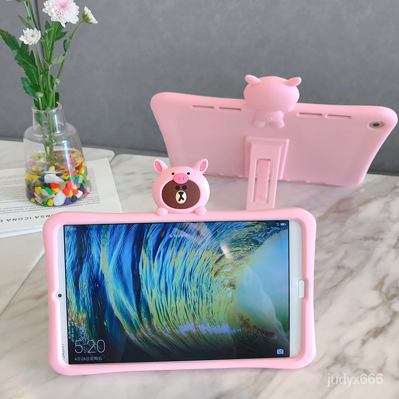 For Huawei Media pad M5 8.4 /M5 Lite 8.0 Cartoon Pink Pig Bear silicone case Mediapad M3 8.0 8.4 inch soft stand protect