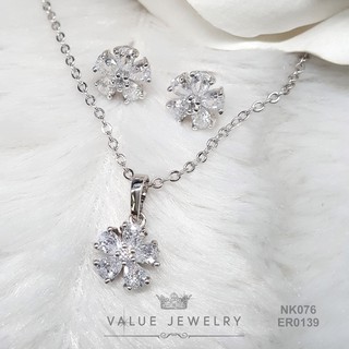 ชุดเซ็ตเครื่องประดับ ดอกไม้ Flower คริสตัลแท้ สร้อย สร้อยคอ ต่างหู เครื่องประดับ Valuejewelry SET001 NK076 ER0139