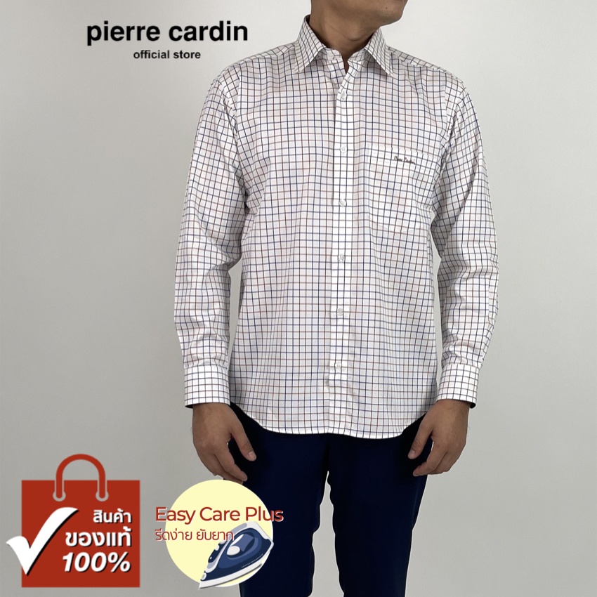 Pierre Cardin เสื้อเชิ้ตแขนยาว Easy Care Plus รีดง่ายยับยาก Basic Fit รุ่นมีกระเป๋า ผ้า Cotton 100% [RCC7899-BR]