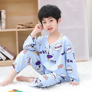 ✨Higobaby 【พร้อมส่ง】ชุดนอน เสื้อคาร์ดิแกนแขนยาว ผ้าฝ้าย ลายการ์ตูน 1-13 ปี สําหรับเด็กผู้ชาย และเด็กผู้หญิง