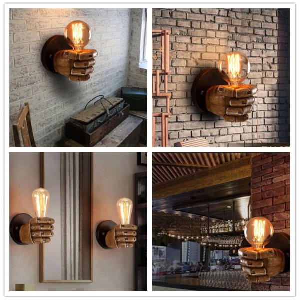 E27 Retro Style Fist Shape Wall Light Holder Resin Lamp Dinning Hall