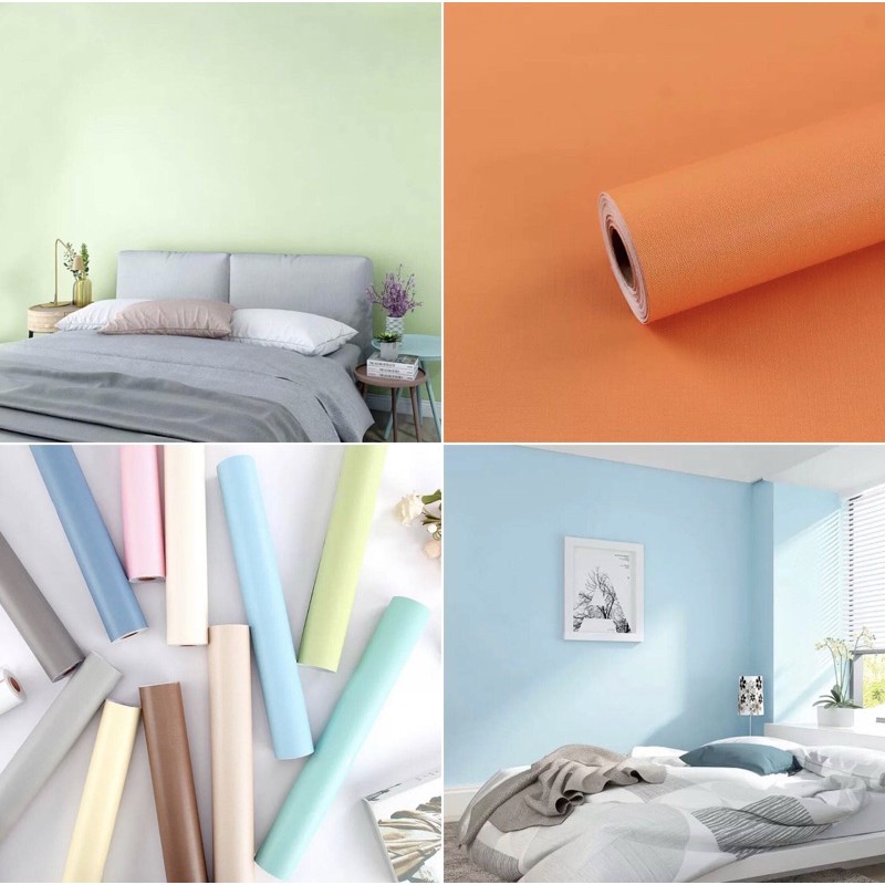 วอลเปเปอร์สีพื้น สติ๊กเกอร์สีพื้น ชนิดมีกาวในตัว กันน้ำ ขนาดกว้าง 45ยาว100ซม.