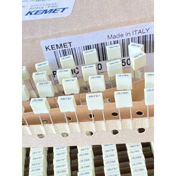 0.15UF 100V(154=150NF)สีเหลืองซีด Made in Italy(แพ็ค10ตัว)ขาห่าง5มิ