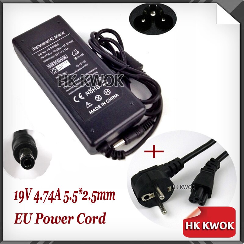 19V 4.74A แล็ปท็อป AC Adapter Changer + EU สายไฟสําหรับ hp pavilion N3000 N5000 ZE1000 ZE1200 ZE4100
