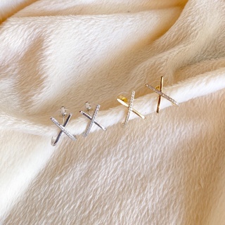 Risara | Crystal Cross Earrings ต่างหูคริสตัล ต่างหูเซต ต่างหูเพชร ต่างหูเงิน ต่างหูกากบาท