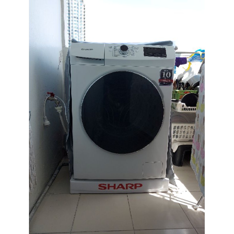 🌈 Sharp เครื่องซักผ้าฝาหน้า (10 กก.) รุ่น ES-FW1010W 》มือสองสภาพนางฟ้า แถมขาตั้ง ผ้าคลุม