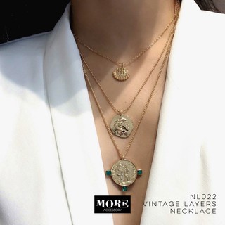 Vintage Layers Necklace สร้อยคอเลเยอร์สีทอง จี้ลายเหรียญ