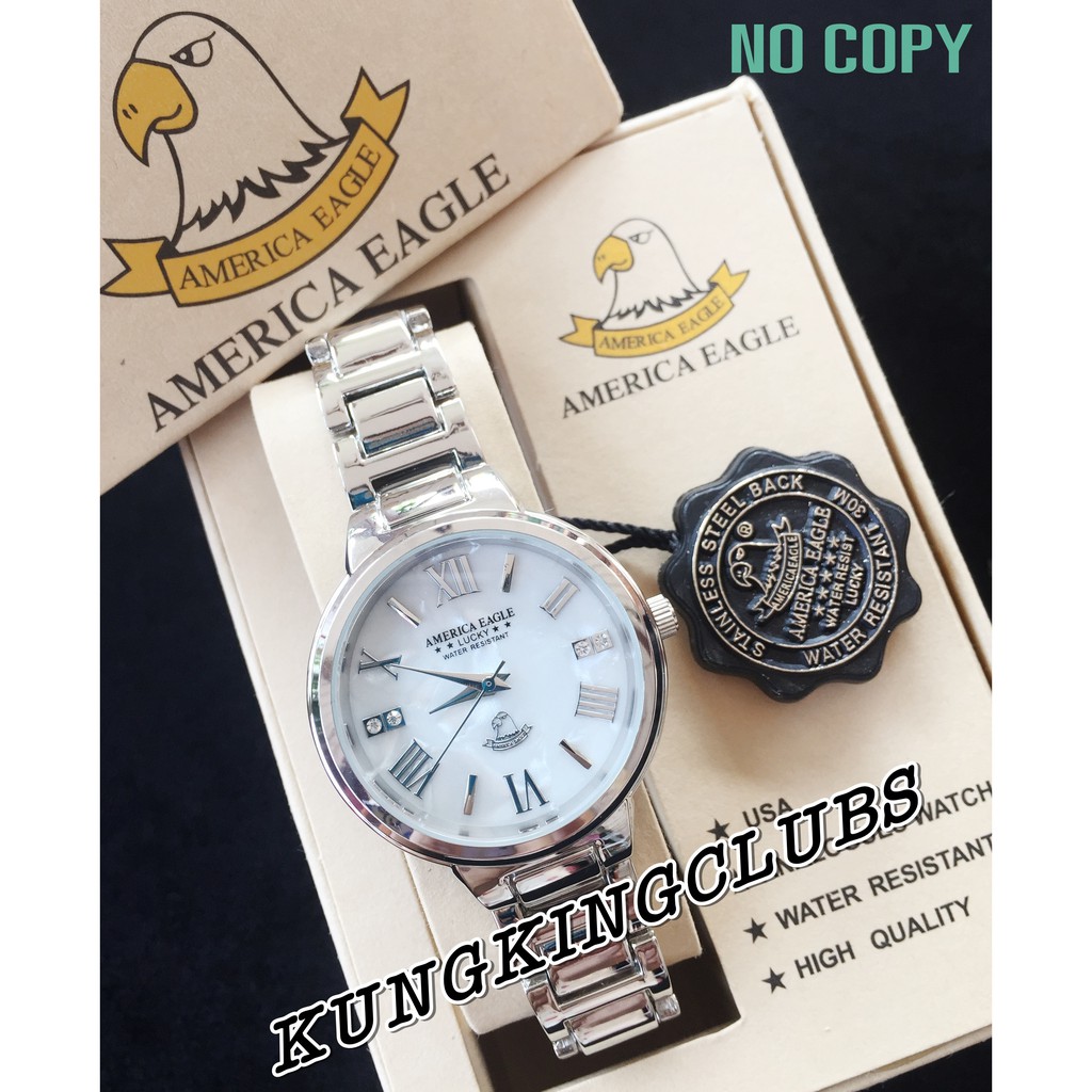 พร้อมส่ง นาฬิกาข้อมือ America Eagle Lucky สีเงินหน้าปัดสีขาว