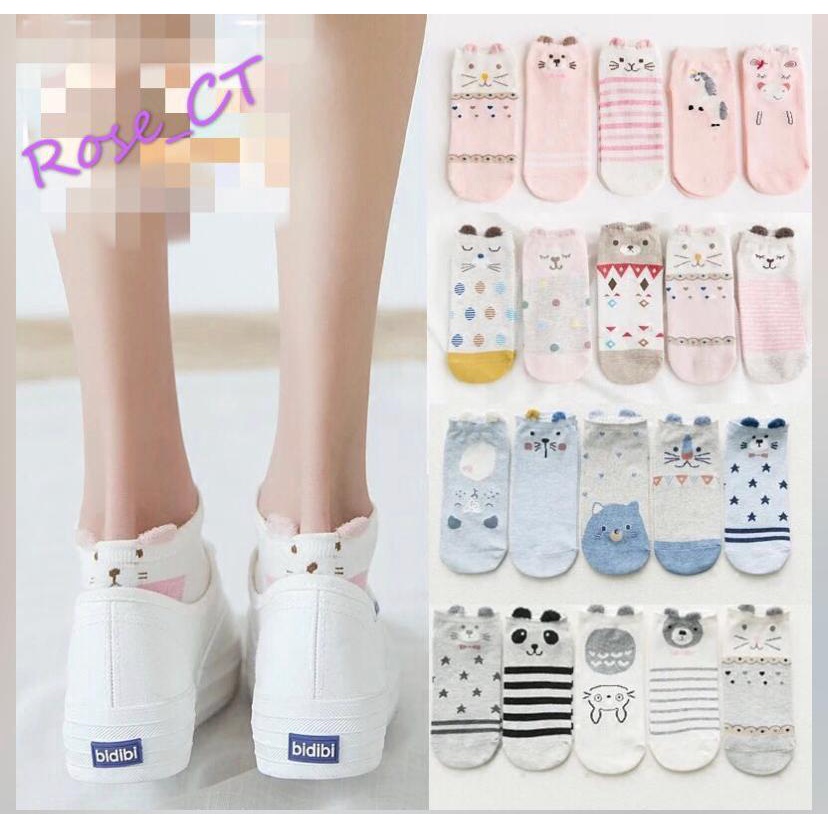 5 คู่ Korea Design Women Cotton Cute Socks / Boat Socks / Ankle Socks