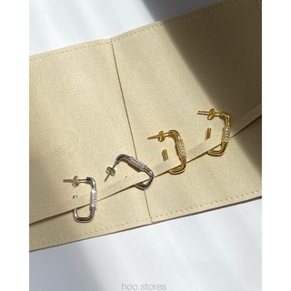 [all silver 925] hoo.stores Knot U Hoop (Rhodium/ 18k gold plated) ต่างหูห่วงเงินแท้ s925 ท้ังชิ้น ต่างหูห่วงเพชร