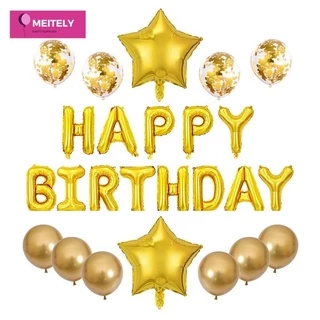🔥ส่งด่วน🔥 ชุดลูกโป่งวันเกิดสุดคุ้ม! ลูกโป่งมุก ลูกโป่งกลิตเตอร์ happy birthday balloon set 16 นิ้ว (มีริบบิ้น) พร้อมส่ง