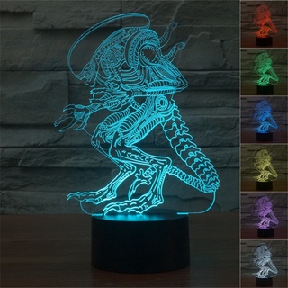 Alien Xenomorph โคมไฟตั้งโต๊ะ LED รูปสัตว์ประหลาด ดาว 3D ไล่โทนสี 7 สี ชาร์จ USB