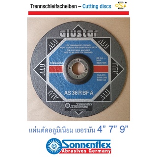 แผ่นตัดอลูมิเนียม ใบตัดอลูมิเนียม เยอรมัน 4 นิ้ว 7 นิ้ว และ 9 นิ้ว SONNENFLEX หนา 3 มม. รู 16 มม. และ 22 มม. รุ่นนูน