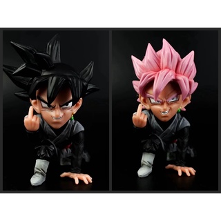 Super Saiyan Despises.Vertical Middle Finger Powder Hair Black Hair Goku Zamas Q Version โมเดลตุ๊กตาฟิกเกอร์บรรจุกล่อง❤