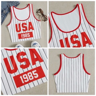 เสื้อกล้ามครอปลายแถบUSA1985🇺🇸