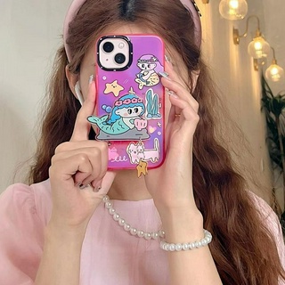 💖New 💖iPhone 14 13 12 11 Pro Max เคส for เคสไอโฟน11เลเซอร์ บางเบาพกพาง่าย การ์ตูน เงือก พร้อมขาตั้ง Case