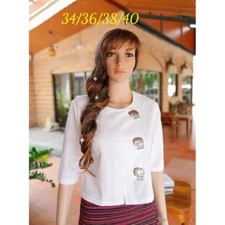 เสื้อผ้าฝ้ายแขนกระบอกแต่งแผ่นเงินช้างสวยๆ