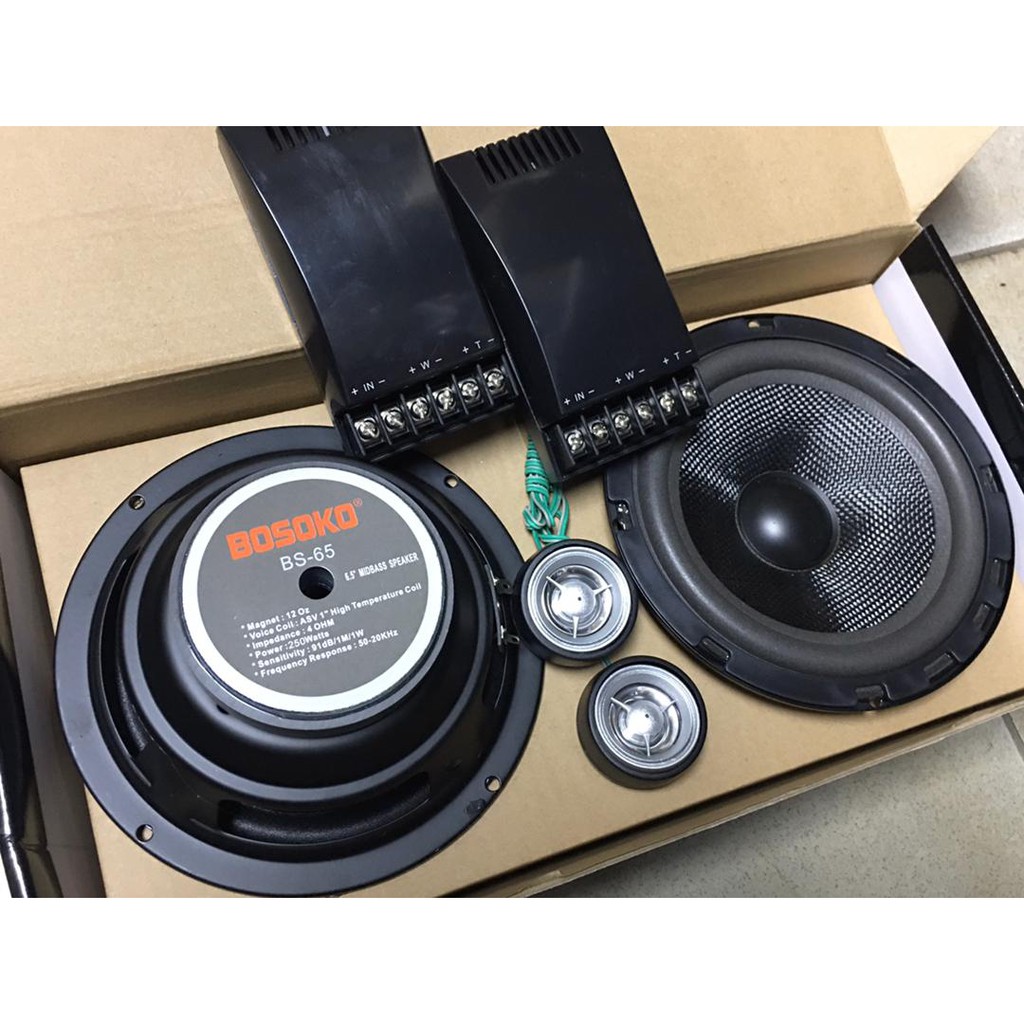 BOSKO S-65c 6.5INCH ระบบส่วนประกอบ 2 ทาง 250 วัตต์ ลําโพงติดรถยนต์ (Mid Bass , Tweeter & Cross Over)