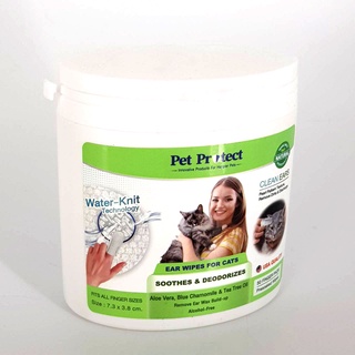 Pet protect ear wipes แผ่นเปียกสวมนิ้ว สำหรับเช็ดหู แมว  ที่เช็ดหูแมว บรรจุ50 แผ่น