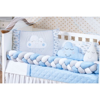 Kit Protetor Mini Berço Nuvem Menino 11 Peças Completo com Brinde