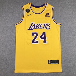 ใหม่ โลโก้ KB NBA Los Angeles Lakers สําหรับผู้ชาย #เสื้อกีฬาบาสเก็ตบอล คอกลม ปักลาย Kobe Bryant สีเหลือง 24 ชิ้น