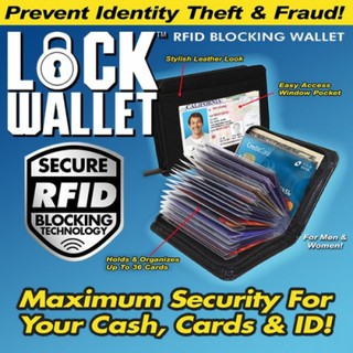 กระเป๋าใส่บัตร Lock Wallet เป็นกระเป๋าที่ป้องกันความปลอดภัยในบัตรที่มีระบบสมารท์การด์ป้องกันเพื่อความปลอดภัยของทรัพย์สิน