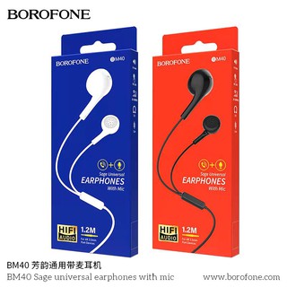 หูฟัง BOROFONE BM40 แจ็ค 3.5 สำหรับโทรศัพท์มือถือ สมอลทอร์ค small talk หูฟังหัวกลม Earphone หูฟังแบน