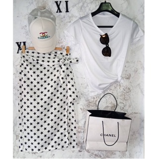 เสื้อยืดแขนสั้น ผ้าคอตตอน มาพร้อม กะโปรงลายดาว