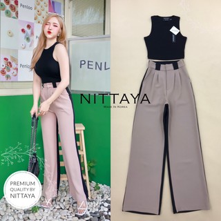 Nittaya  set เสื้อกล้ามสีดำผ้ายืด+กางเกงขายาวทูโทน