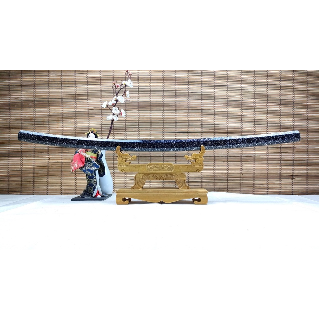 Samurai katana ชิราซายะ 8 เหลี่ยม ปลอกดำสะบัดขาว เหล็ก 1060 ฟรีกล่องบุผ้า